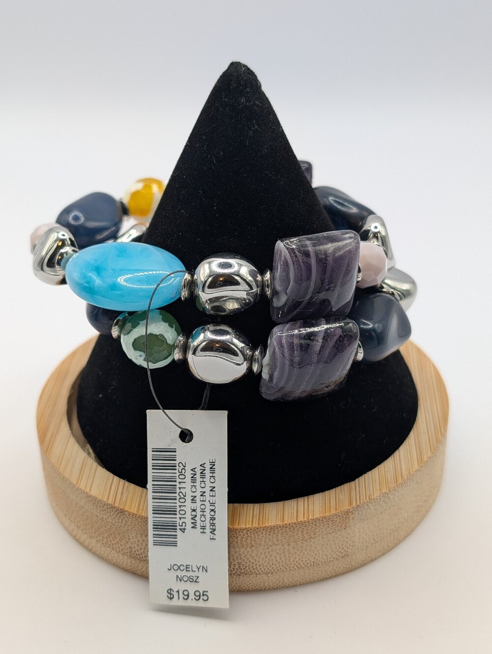 Chico's Multicolor Beaded Stretch Bracelets- Blue, Purple & Silver- 2 Bracelets